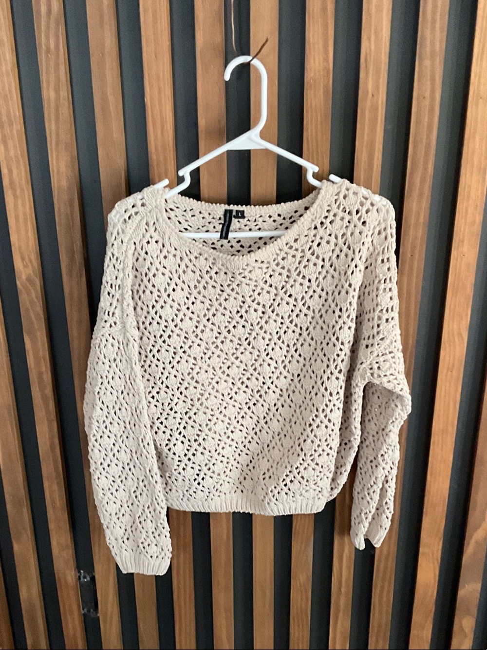 moon & madison Open-Knit Scoop Neck Sweater in Light Beige